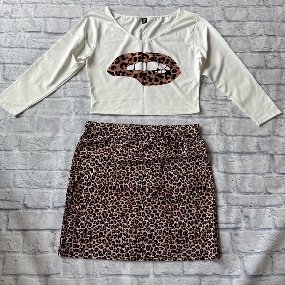 New SHEIN Leopard Print Long Sleeve Skirt Set - Picture 3 of 5